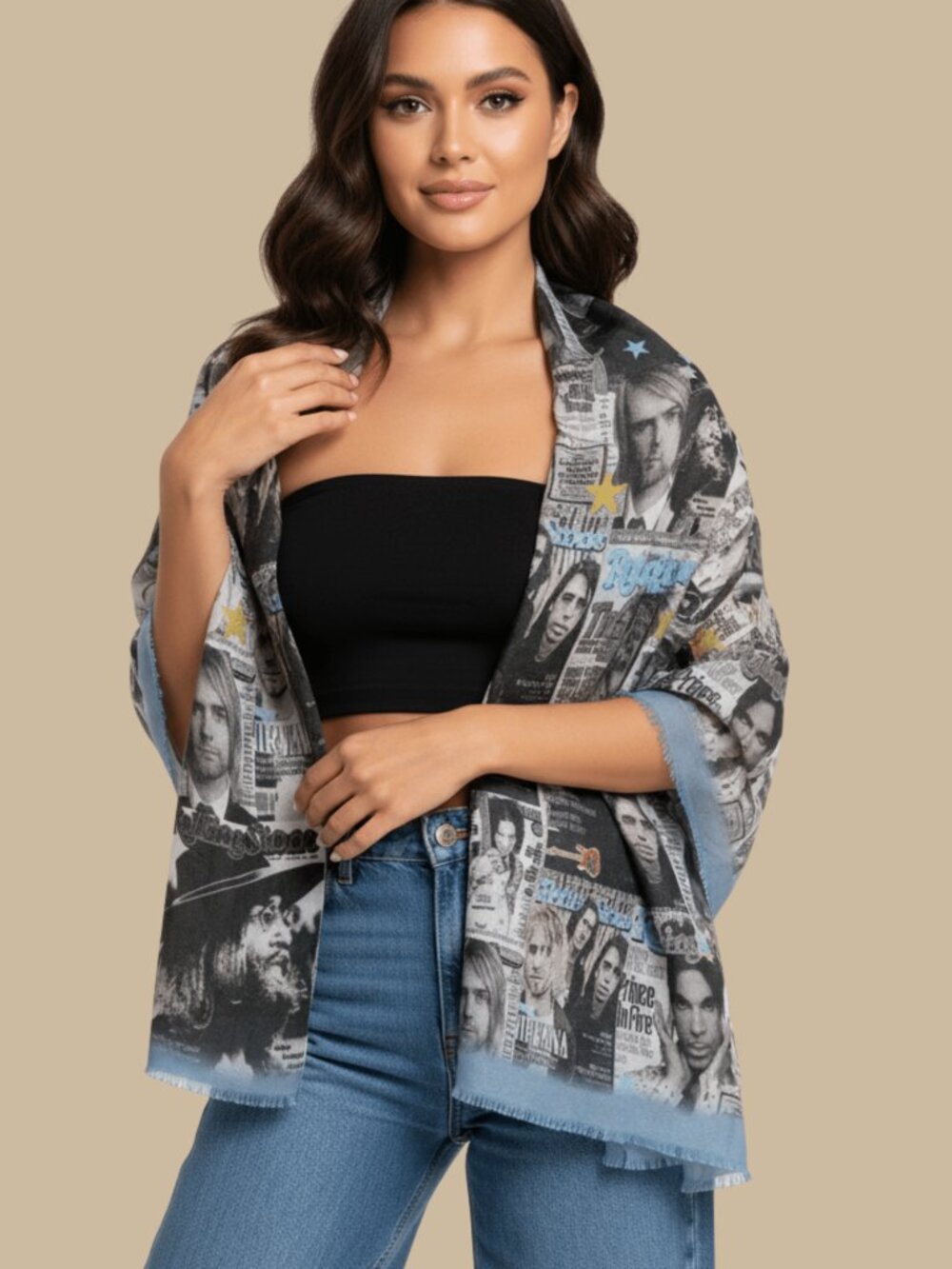 NWT Rockstar Scarf | Vintage Rock Music Print Wrap